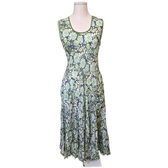 Green Floral Maxi Dress Italian Sleeveless Pockets Boho Tiered Garden Fairy Sz L - Picture 1 of 8